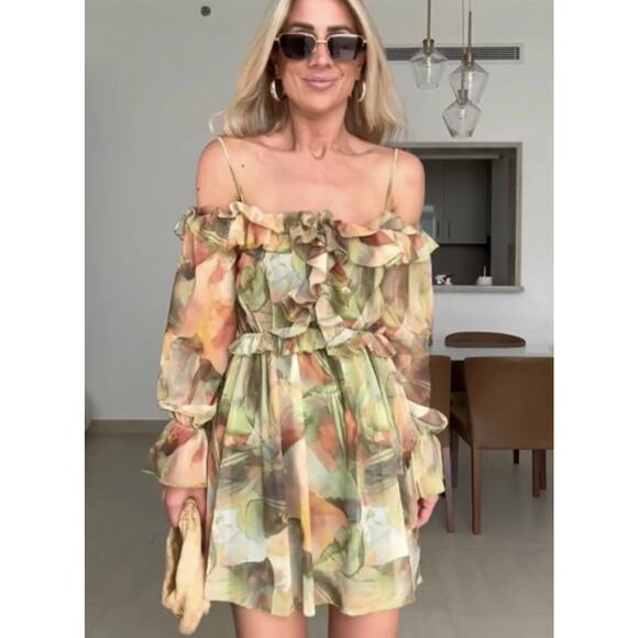 ZARA BLOGGER FAVORITE PRINTED TULLE DRESS GREEN - Picture 6 of 15